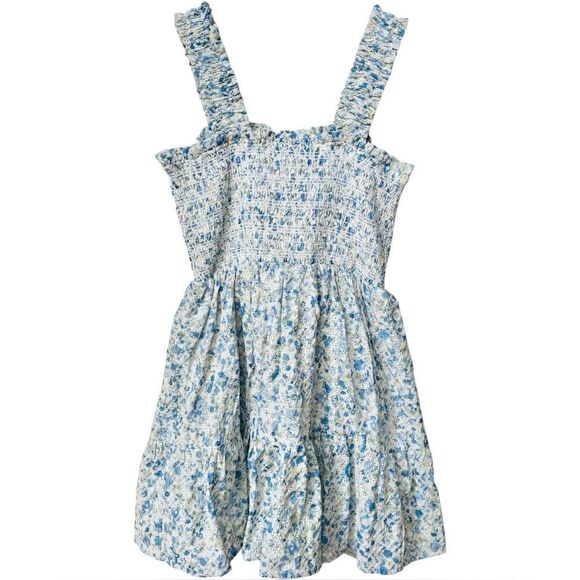 Aqua Ruffle Strap Sleeveless Floral Print Tiered Smocked Mini Dress. Medium. NEW - Picture 3 of 9
